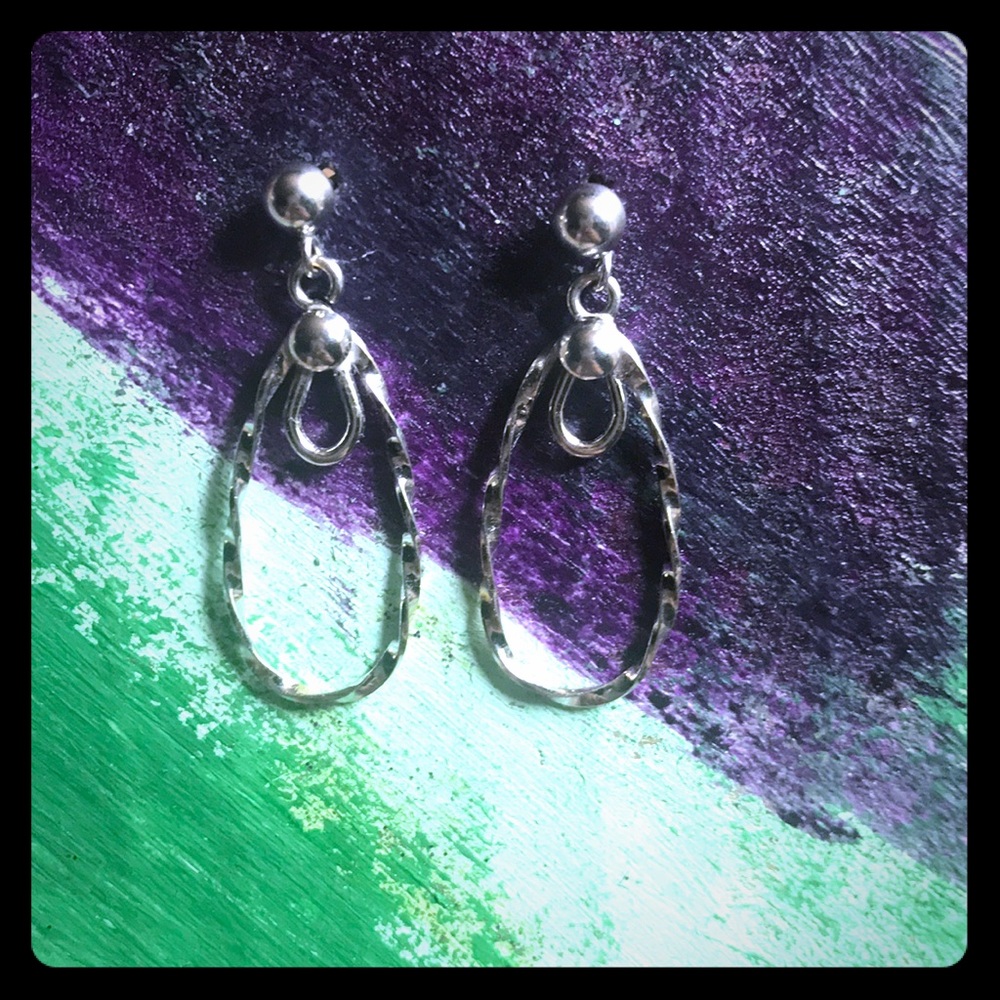 Silver dangle hoops